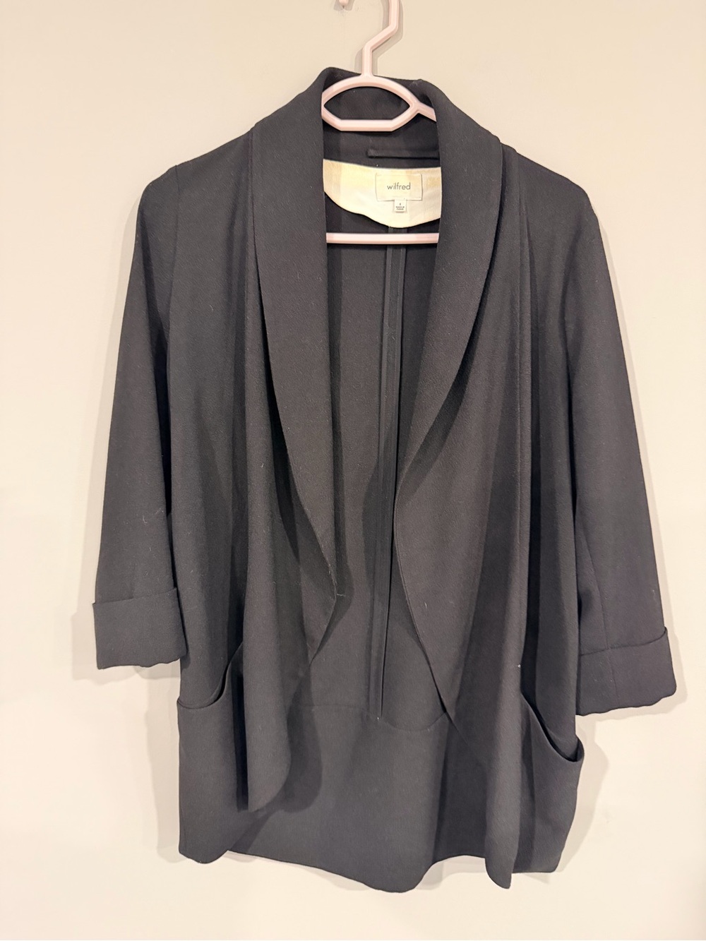 Wilfred Chevalier Black Draped Open-Front Jacket Size 6